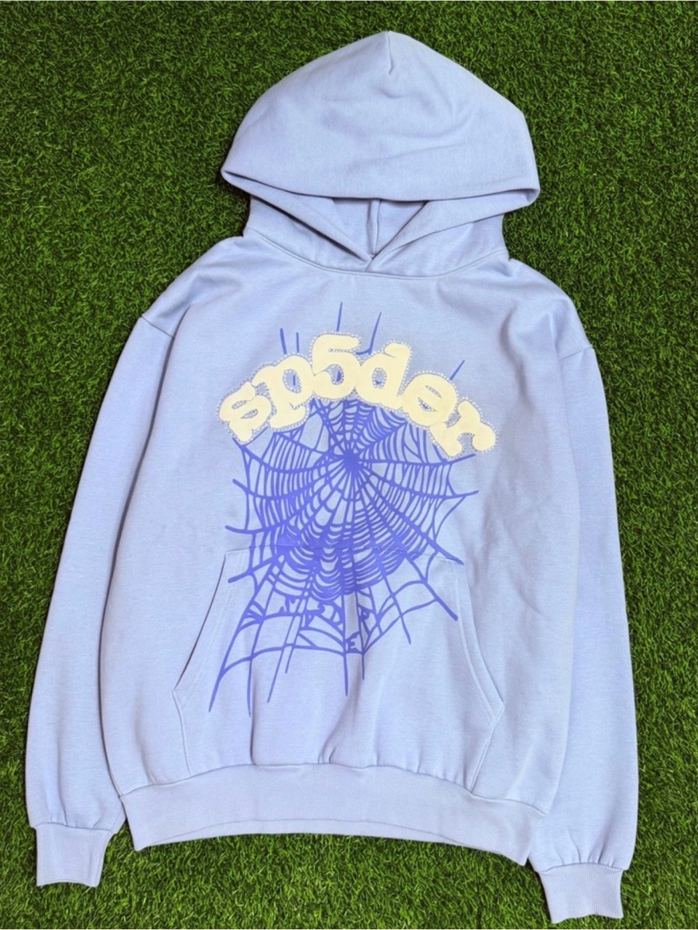 Lilac Crewneck Hoodie with Spiderweb Graphic